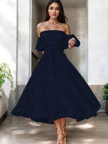Women Midi Dresses - Navy Blue - View 2