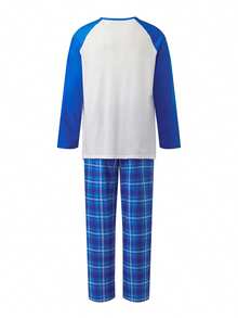 Family Matching Christmas Pajamas Set Dinosaur Antlers Print Tops And Plaid Pants Holiday Pajamas - Màu xanh lam - Xem 6