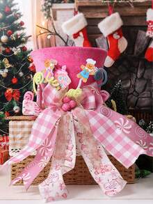 1 pièce Décoration de dessus d'arbre de Noël rose - Chapeau de Père Noël élégant avec flocons de neige, polyester durable, facile à installer, parfait pour la décoration de fête à la maison et de vacances, embellissement pour une atmosphère festive, sans piles, décorations pour sapin de Noël - Multicolore - Voir 6