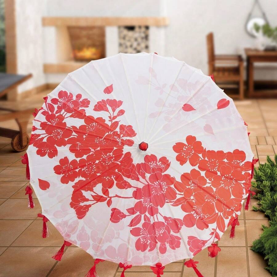 Handmade Oiled Parasol Bamboo Silk Umbrella Chinese Japanese Art Classical Dance Umbrella Plum Blossom For Wedding Parties Photography Costumes Cosplay Decoration - 珊瑚紅 - 查看 1