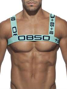Fashion Men Sexy Shoulder Straps Chest Bondage Elastic Band Harness Muscle Halter Belt Men Bodysuite Clubwear Club Party Costume And Men's Bikini - 明藍色 - 查看 8