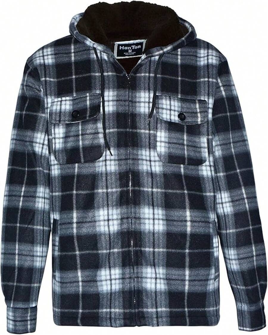 Heavyweight Sherpa Hoodies For Men, Thick Fleece Lined Full Zip Up Winter Warm Sweatshirts Work Jackets-20256688 - Mfj130-黑色 - 查看 1