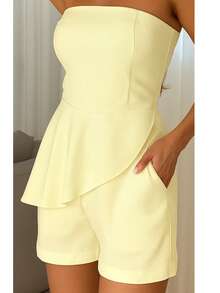 Tailored Set Shorts And Strapless Top With Padding And Ruffles Elegant - 黃色 - 查看 1