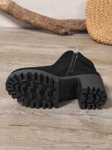 2025秋冬新款女士踝靴，女士踝靴，粗跟高跟女士踝靴，切尔西女士踝靴，百搭女鞋，时尚粗跟高跟女鞋 - 黑色 - 查看 8