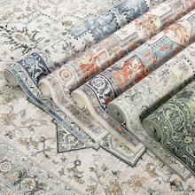 Washable Area Rug 5x7 - Soft Faux-Wool Area Rug Living Room Bedroom, Boho Vintage Floral Medallion Non-Slip Low Pile, Pet Friendly, Blue White - 綠色 黃色 - 查看 5