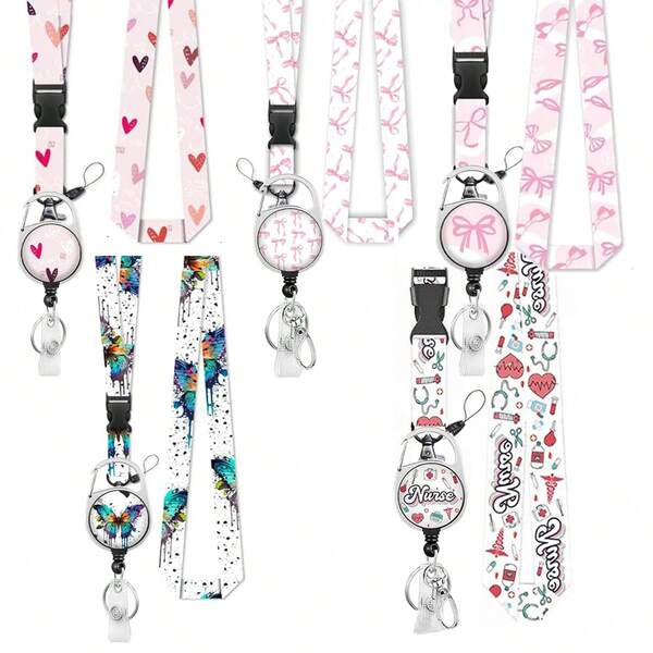 1pc (1 Lanyard + 1 Badge Clip) Women ID Badge Holder With Clip, Durable Keychain, Retractable Nurse Badge Reel, Card Holder, Nursing Assistant Badge Accessory, Detachable Phone Hanging Strap, Suitable For Medical, School, Office Workers, Nurses, Office Supplies, Office Gift
