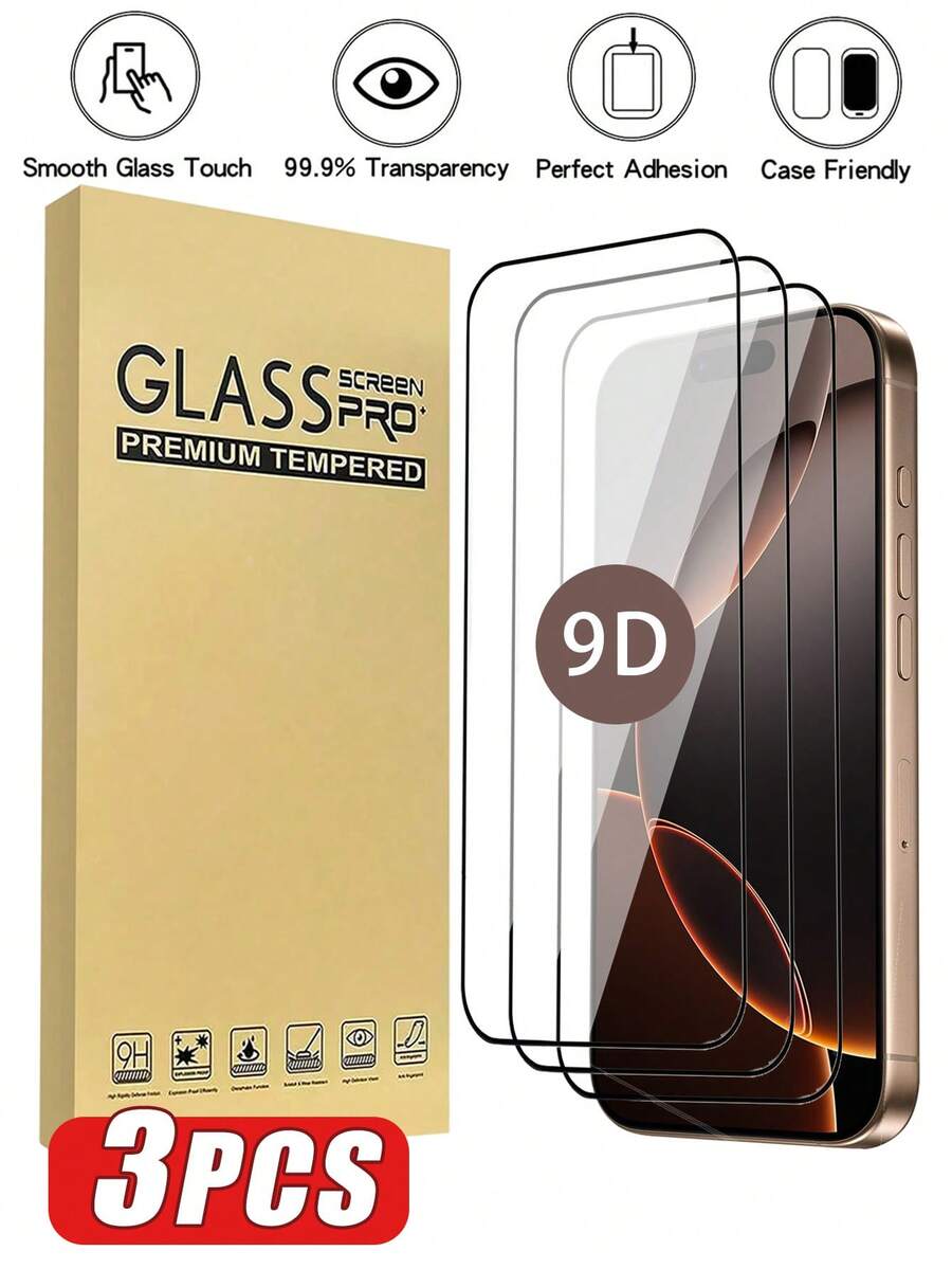 3pcs Full Coverage High Definition Anti-Scratch Anti-Dust Tempered Glass Screen Protector, Compatible With 17 Pro Max/17/17 Pro/17 Air/16 Pro Max/16/16 Plus/16 Pro/15 Pro Max/15/15 Pro/15 Plus/14/13/12/11/XS/6/7/8 Plus/SE2/SE3. Birthday, Family, Friend Gift, Phone Screen Protector, Phone Accessories, Waterproof, Shockproof, Anti-Fall, Anti-Fingerprint.