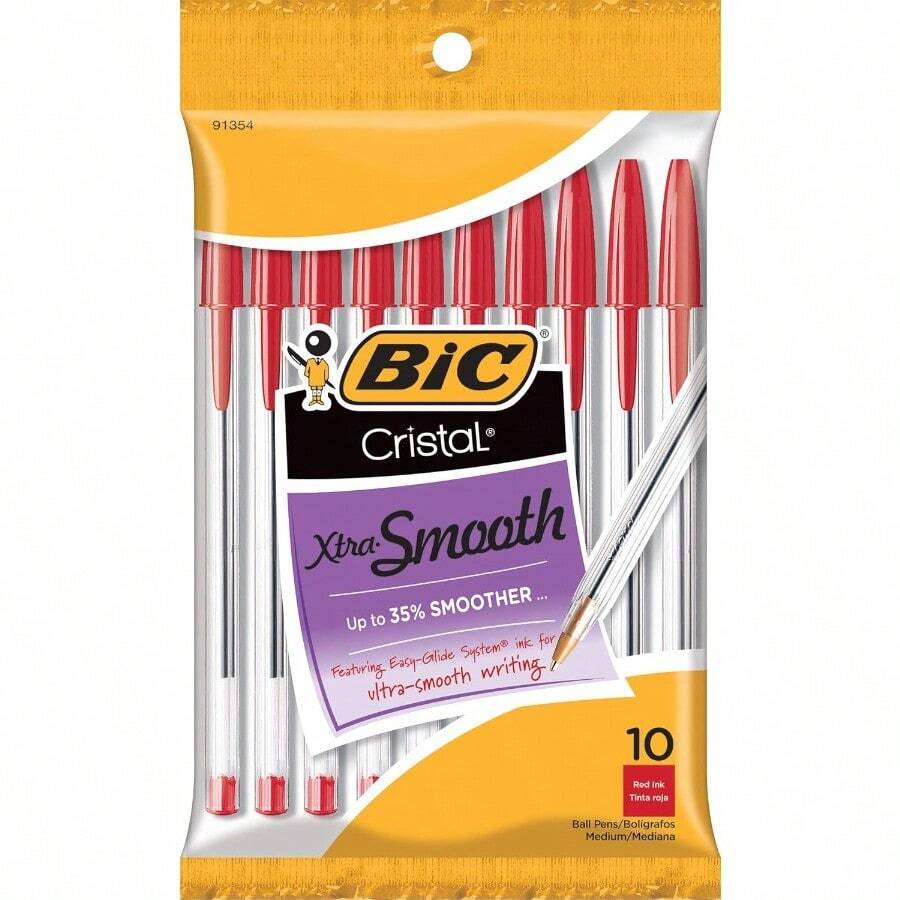 BIC Cristal Xtra Smooth Ballpoint Pen Medium Point 1.0mm Red 10Count - 10 個(1 包)+紅色 - 查看 1