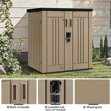 YITAHOME Outdoor Storage Cabinet With 2 Shelves, Waterproof Resin Horizontal Tool Shed, Lockable 15 Cu Ft Storage Shed For Patio, Garden, Yard, Brown - Màu B - Xem 6