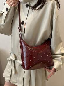 Fashionable Rivet Large Capacity Hobo Bag, Retro Shoulder Handbag, Women's Fashion Handbag And Wallet Suitable For Commuting, Y2K Connector Casual Crossbody Bag With Rivet Decoration, Adjustable Shoulder Strap, Underarm Baguette Bag, Large Capacity Retro Handheld Commuter Bag