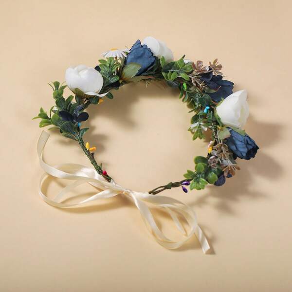 Elegant Blue Floral Ribbon Flower Crown Headband With White Roses & Greenery - All-Season Girl's Hair Accessory For Valentine's Day, Weddings, Parties, Photo Shoots, Wedding Hair Accessories, Wedding Hairpiece, Natural Foliage Detail,Fall,Hair,Hair Accessories,Hair Accessories For Women,Travel,Hair Accessories,Accessories Women,Hair Accessory,Hair Accessories Women,Hair Tools,Hair Stuff,Stuff,Beauty Accessories,Gifts,Travel,Gifts For Women,Hair Stuff,Stocking Stuffers