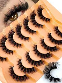 7 Pairs/Box Natural, Thick And Fluffy False Eyelashes, Dramatic Rip Effect, 8D Thick, Long-Lasting, Rip Effect, Fox Eye Lift Effect, Extend And Add To The Outer Edge Of The Eyelash Strip, Making The Eyes Look Longer And Thicker