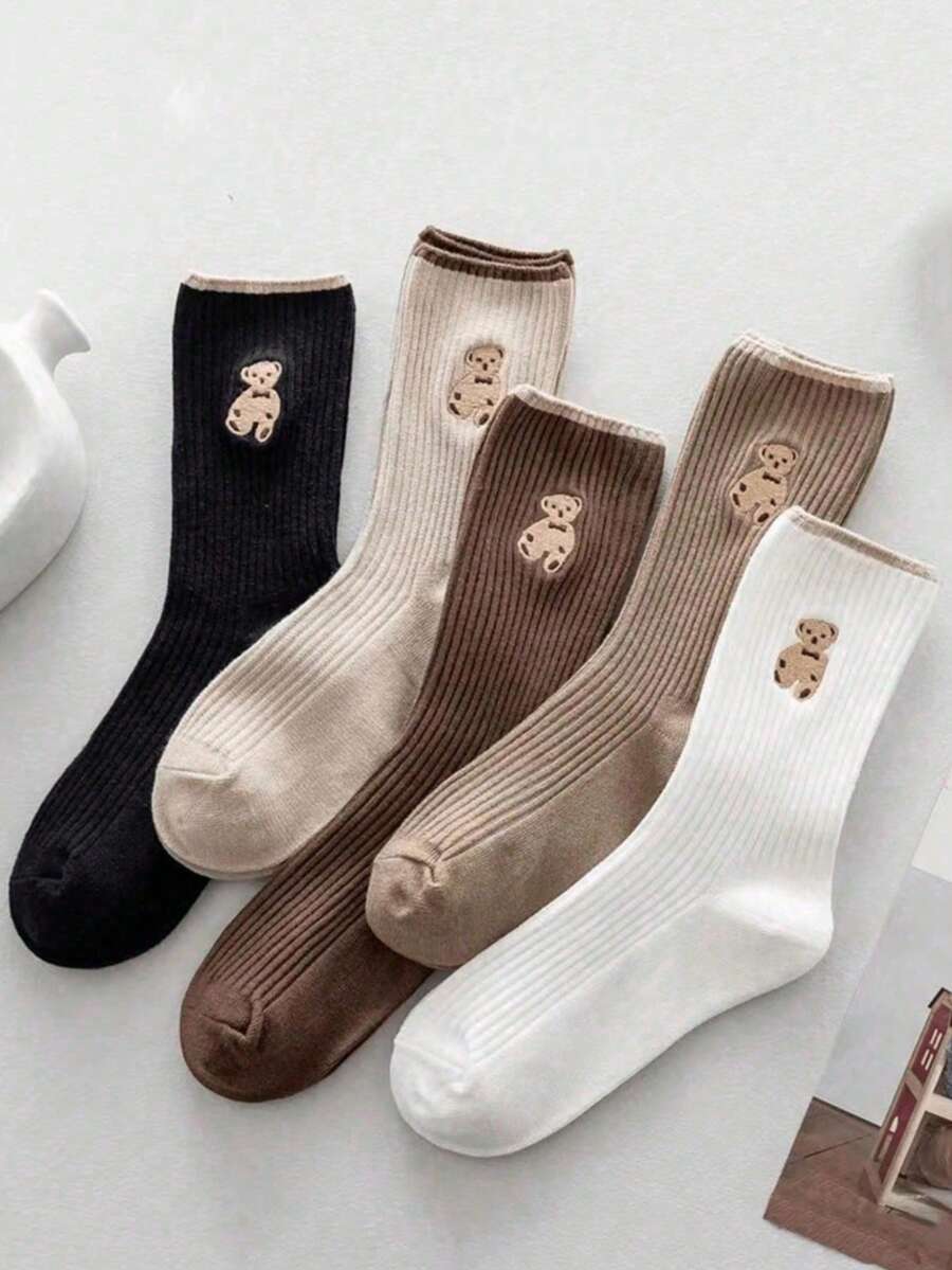 6 Paar/12 Paar Bären Muster Kniestrümpfe, unisex, Herbst/Winter