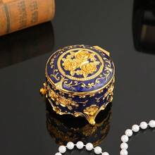 1pc Exquisite Rose Jewelry Box Vintage Home Enamel Jewelry Box Creative Desktop Jewelry Storage Box, Luxurious Exquisite Jewelry Storage Box Gift - 天藍色 - 查看 9