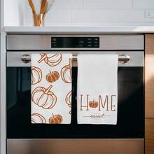 2pcs Minimalist Autumn Pumpkin Pattern Kitchen Towels, Soft Polyester Material Dish Cloths, Suitable For Kitchen Decor, Cleaning, Holiday Party Decoration, Kitchen & Bathroom Essentials, Home Decor, Housewarming Gift