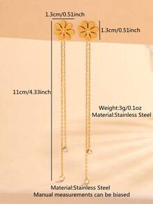 1 对时尚可爱的雏菊花流苏不锈钢耳钉，适合女性日常佩戴或节日/派对场合 - 金黃色 - 查看 12