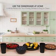 Home And Outdoor Dinnerware Set - 16-Piece Unbreakable, Microwave Dishwasher Set Includes 8 Plates, 4 Bowls, And 4 Cups - Grey - View 4