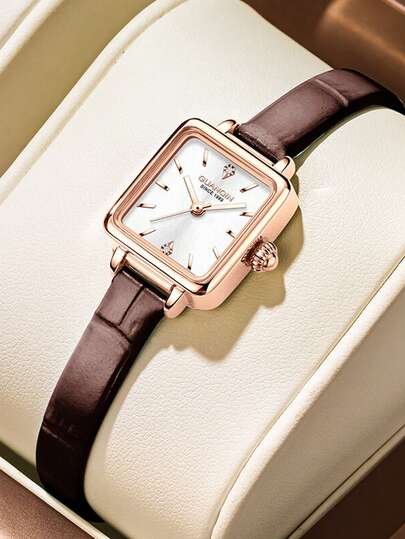 ROMITIME ساعة مقاومة للماء مرصعة بالراين ذات قرص مربع، مع سوار جلد مريح، أنيقة وفاخرة وعصرية وكلاسيكية وبسيطة وعملية، ميكانيكية أو كوارتز، مناسبة لمناسبات هالوين وعيد الميلاد وعيد الأب والطلاب والمناسبات والمواعدة والأعمال واليوم اليومي والهدايا