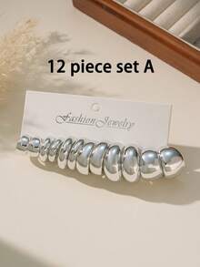 12-36pcs/Set Fashionable Silver Teardrop & C-Shaped Textured Earrings, Classic Styles For Women, Suitable For Year-Round Wear