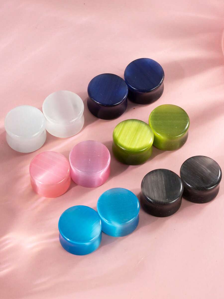 1 Coppia di Orecchini Plug di Moda Stile Rock con Pietra Occhio di Gatto in Vetro, Gioielli per il Corpo Unisex Adatti per Uso Quotidiano e Raduni