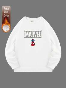 Felpa con grafica di Spider-Man Marvel, pullover oversize in cotone con fodera in pile, top girocollo da donna con stampa a tema supereroe