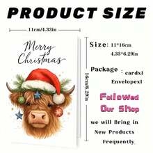 1pc Charming "Merry Christmas" Cow Card, Festive Highland Cow Art, Paper Made, Suitable For Sending Holiday Cheer To Friends & Family, Sweet Christmas - Themed Note, Comes With Envelope - Multicolor - View 4