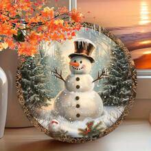 1pc Vintage Snowman Round Sign, Holiday Christmas Wall Decor With Charming Snowman And Winter Scene, Suitable For Home, Cafe, Apartment, Restaurant Or Holiday Gift, Great For Room Decoration