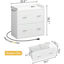 MX  DWVO File Cabinet With Charging Station 2 Drawer Lateral Filing Cabinet With Storage Large Printer Stand For Home Office Living Room Fits A4 Legal Letter Documents White - White - View 3
