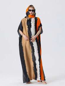 1pc Lightweight Faux Silk Printed Robe With Scarf Set, Women Coverup For Beach, Sun Protection, Daily Wear - Multicolor - View 9