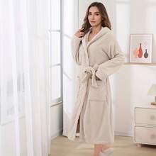 1 بشكل الأناناس/تصميم سادة ذو كابوت للنساء بحزام وجيب، منشفة قابلة للارتداء، منشفة حمام، رداء طويل ذو كابوت، قميص نوم نسائي مطبوع بنمر وفيونكة