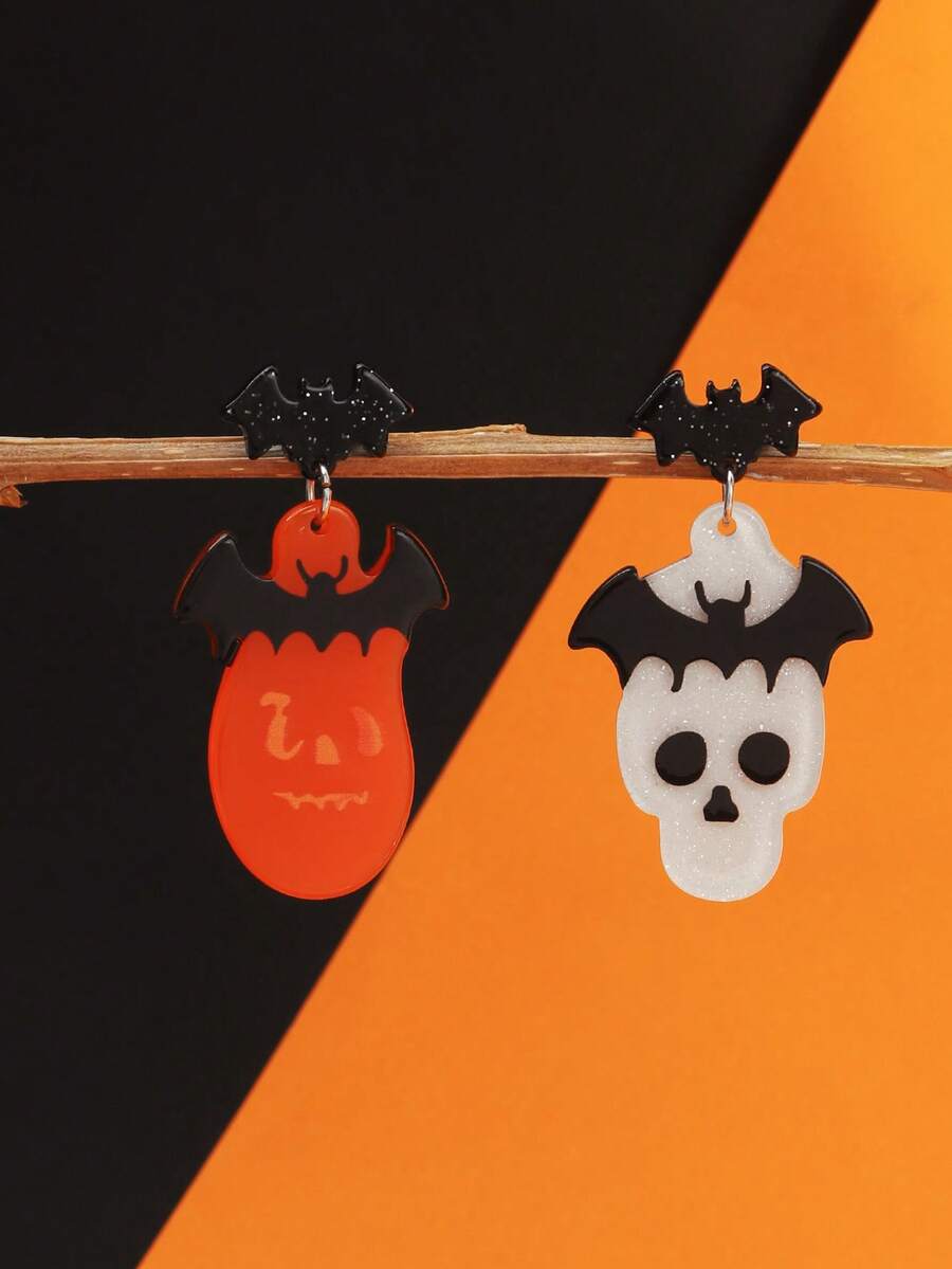 1 Pair Halloween Earrings, New Skull & Ghost Acrylic Stud Earrings, Unique AB Style Earrings For Women