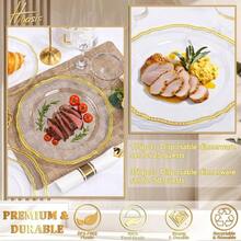 350 piezas Platos de plástico dorado - Juego de vajilla de plástico dorado que incluye 50 platos de cena, 50 platos de postre, 50 vasos, 50 servilletas enrolladas con cubiertos para bodas y fiestas - y Dorado + 350 Piezas (50 Invitados) - Ver 4