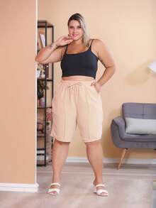 2-Piece Women's Bermuda Shorts Plus Size Duna Fabric Comfortable Fashion Kit - 黑色與裸色 - 查看 5
