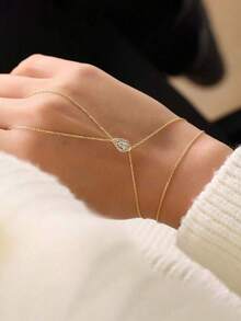 Stonefans 波西米亚菱形水晶手链，女士简约精致链环手链，珠宝配饰，礼物 - 金色 - 查看 9