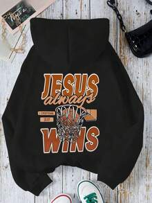 1件青少年男孩力量信仰篮球图案卫衣，独特设计，适合学校活动 - 黑色 - 查看 3