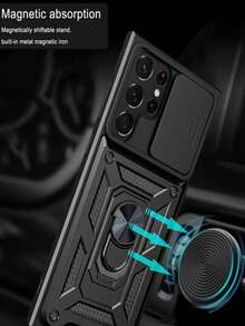 1个时尚滑动窗口摄像头镜头保护膜，带支架手机壳，适用于三星及其他型号手机 - 黑色 - 查看 7