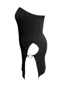 Women's Sexy Backless Summer Bandeau High Slit Round Ring Decor Short Dress, Suitable For Spring/Summer, Going Out, Dates, Parties/Galas, Nightclubs, New Year's Outfit, Black Mini Dress, Women's Birthday Outfit, Thanksgiving Women's Outfit, Cocktail Dress