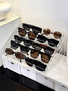 1pc Stylish Transparent Acrylic Eyeglass Storage Ladder Rack, Transparent Crystal-Style Eyeglass Storage & Display Case, Accessory Stand-Type Eyeglass Storage Box, Cosmetic & Nail Polish Organizer