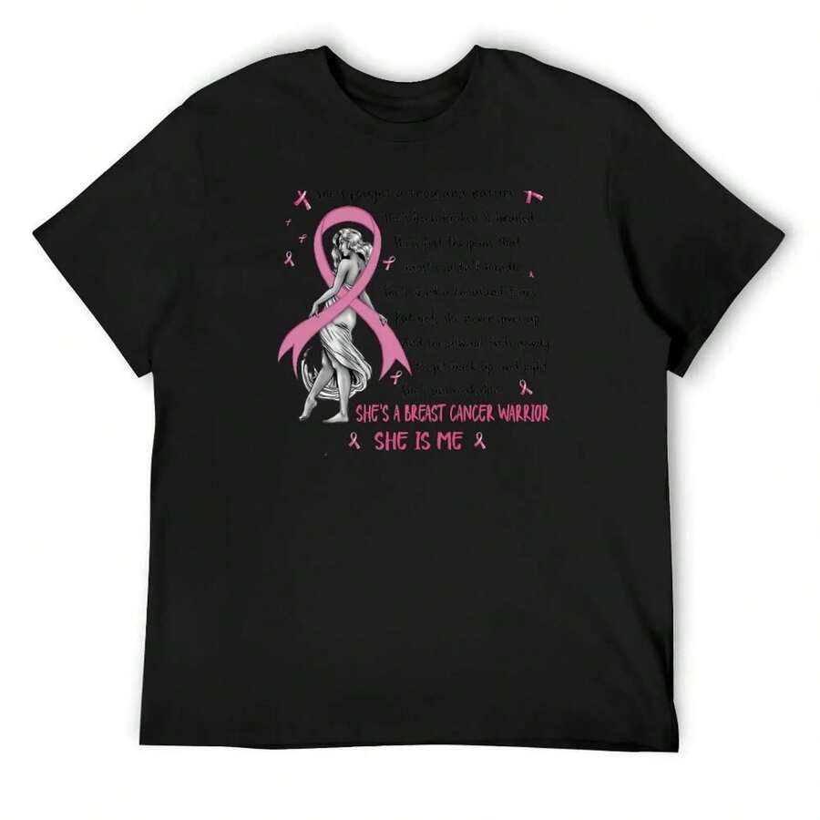 She's A Breast Cancer Warrior She Is Me T-Shirt Anime Korean Fashion Rapper Graphic Tees Men Clothing - Black21 - 查看 1