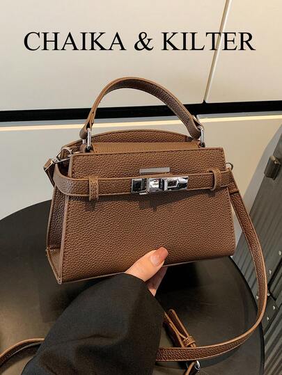 新款夏季荔枝纹女士手提包，时尚可调节肩带斜挎包，简约纯色高端金属装饰单肩通勤包