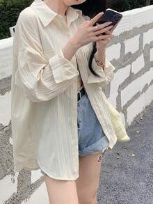 时尚长袖防晒衫，独特又与众不同 - 杏色 - 查看 5