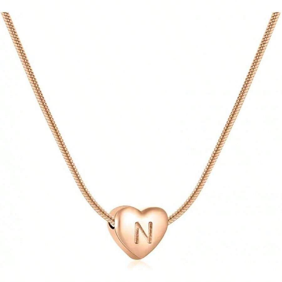 Clepsidra ® Collares para mujer, collar inicial de Acero Inoxidable para uso diario. Cadenas para mujer resistente y elegante. Regalos y joyeria para mujer ideales para cumpleaños y bodas. Joyería, regalo - N - Ver 1