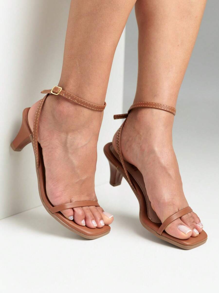 Women's Thin Heels, Delicate Basic Sandal, Medium Heel - 駝色 - 查看 1