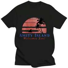 Amity Island Wellcomes You T Shirt 1180 Jaws Retro Vintage Cool Gift Tee - 黑色 - 查看 1
