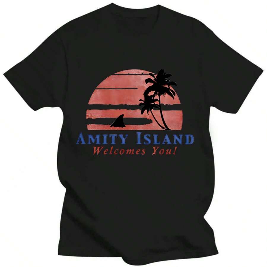 Amity Island Wellcomes You T Shirt 1180 Jaws Retro Vintage Cool Gift Tee - 黑色 - 查看 1