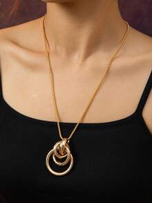 1 Piece Of Long Chain New Round Asymmetrical Silver Necklace With A Retro, Simple And High-End Feel Pendant Suitable For Women To Wear At Banquets And Events