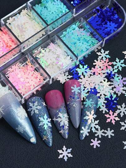 1box Christmas Snowflake Sequin Nail Sequins Nail Art DIY Design White Snow Scene Decoration Supplies Women's Nail Art Salon Nail Parts