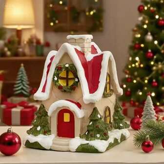 1pc Resin Christmas House Ornament, Christmas Decoration, Christmas Gift, Suitable For Home Decor, Living Room, Packaged In Cardboard Box Christmas Decorations Winter Room Decor Christmas Decorations Home Christmas Gifts Christmas Decor