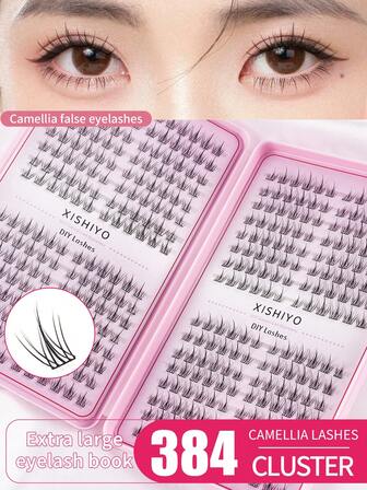 384 件/套，32 排，C0.07C，自然外观睫毛簇纤细 DIY 向日葵睫毛书，4 件套，睫毛延长，自然簇卡通睫毛适合派对，送给女士和女孩的礼物