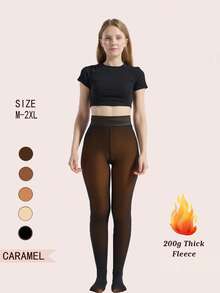 Pantyhose Women Winter Thermal Translucent Stockings Thermal Fleece Tights For Women's Plush Sock Pants Warm Leggings Women - Màu caramel đen - Xem 4